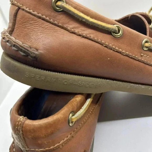 Speery Top-Sider Gold 2-Eye Lace Up Men's Boat Shoe Size 8M Tan Moccasin Leather - Picture 10 of 11